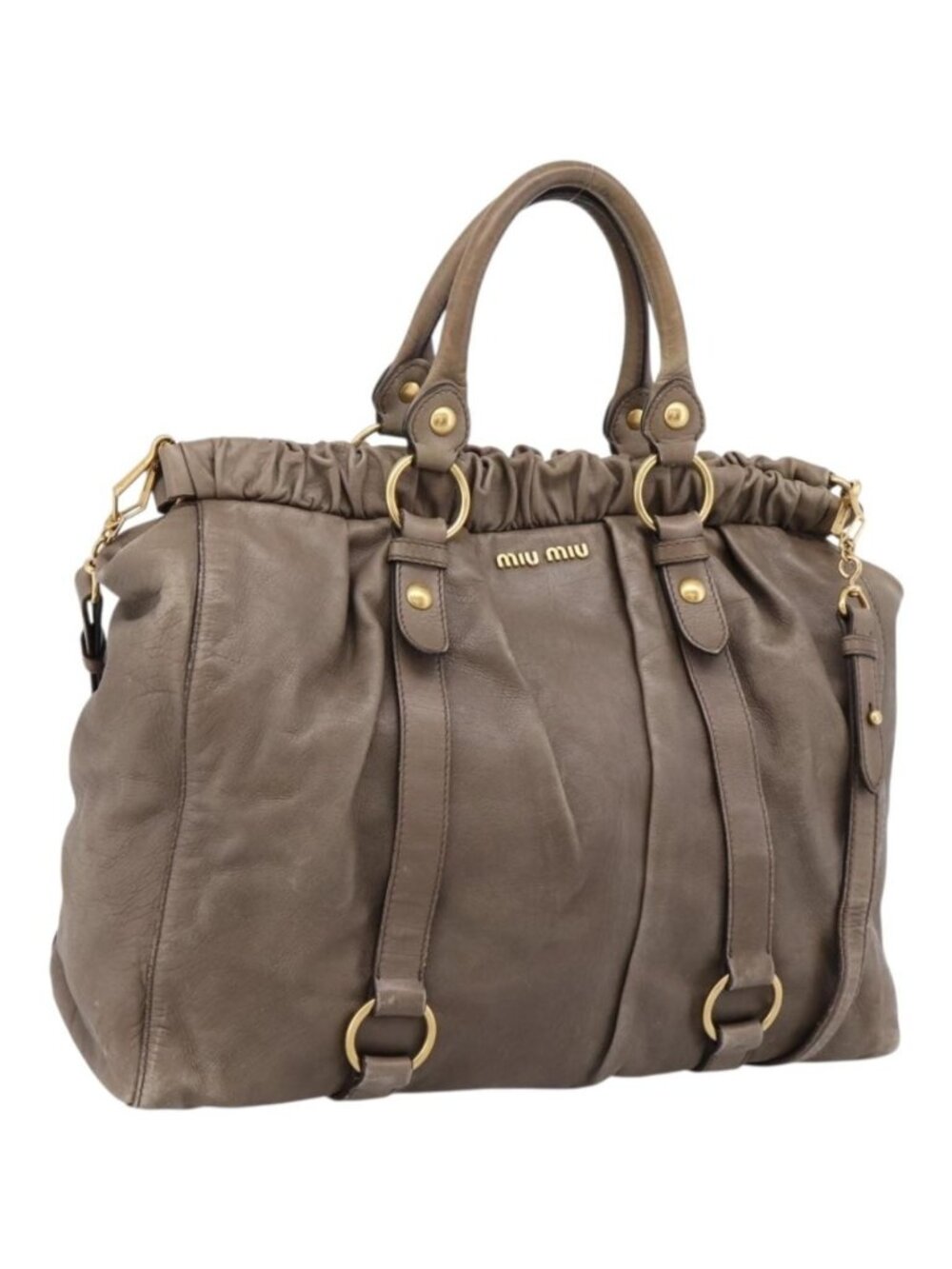 Miu Miu Tote Bag Vitter Lux 2way Beige Gold